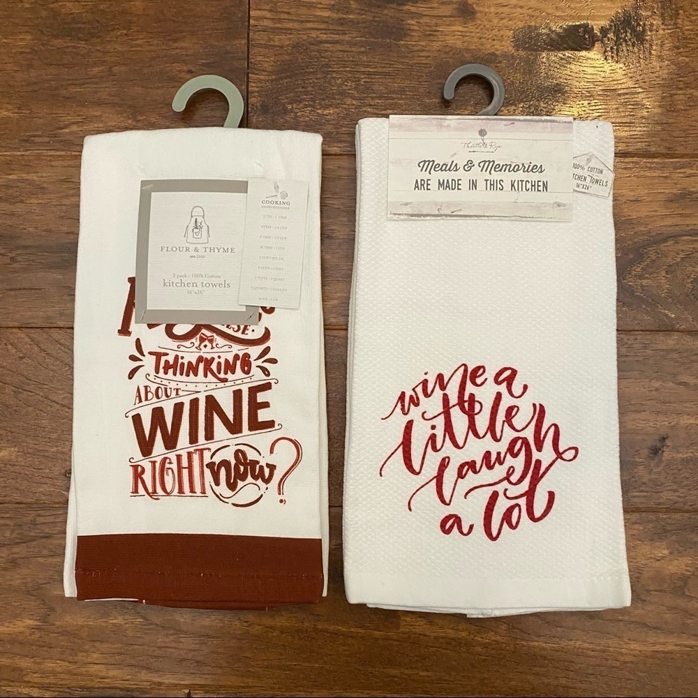 Wine lovers cotton kitchen towel set of 2 NEW